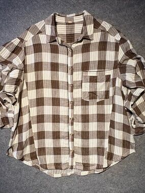 Free People Happy Hour billowy buffalo plaid blousy boho chic flowy coastal XXXL